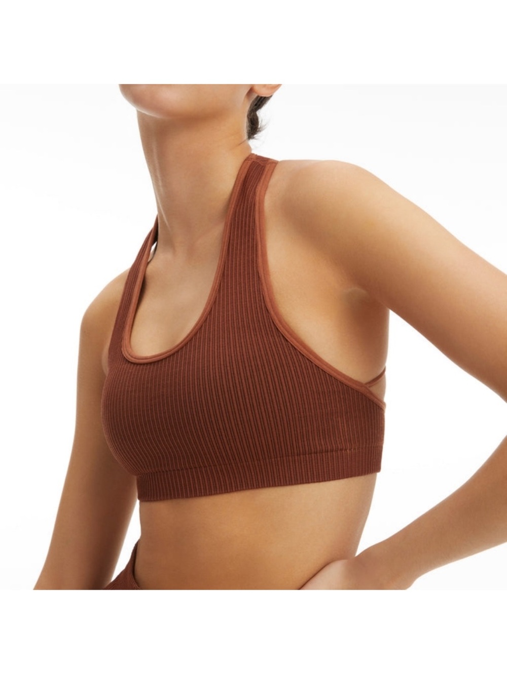 Good American Ribbed Racerback Bralette - Brown - Picture 2 of 4